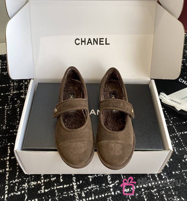 Chanel Mary Jane Flats Suede and Shearling Brown - 1