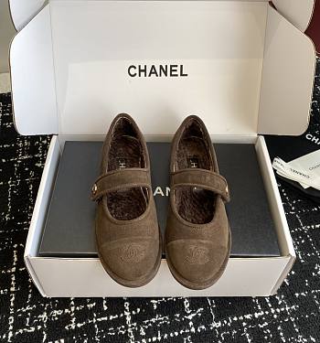 Chanel Mary Jane Flats Suede and Shearling Brown