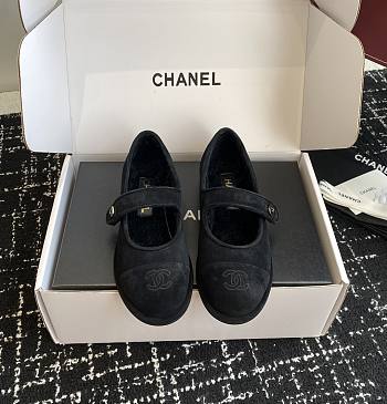Chanel Mary Jane Flats Suede and Shearling Black