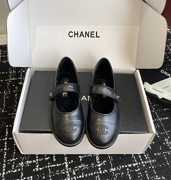 Chanel Mary Jane Flats Lamskin and Shearling Black