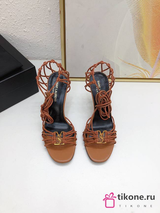 YSL Babylone Sandals In Smooth Leather Cigare Brown 9cm  - 1