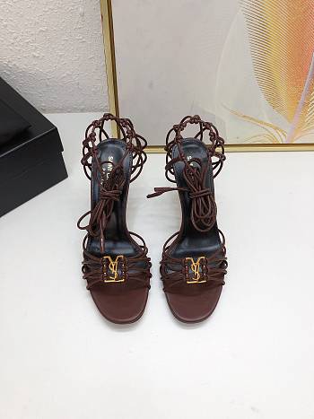 YSL Babylone Sandals In Smooth Leather Cigare Dark Brown 9cm