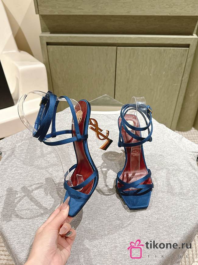 YSL Opyum Sandals In Satin Crepe Duck Blue 11cm - 1