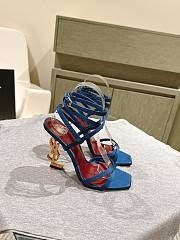 YSL Opyum Sandals In Satin Crepe Duck Blue 11cm - 2