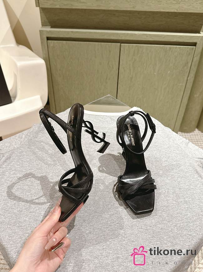 YSL Opyum Sandals In Satin Crepe Black 11cm - 1