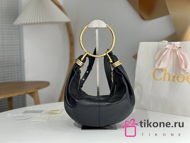 Chloe Small Bracelet Hobo Bag in Grained Leather Black - 32x14x10cm - 1