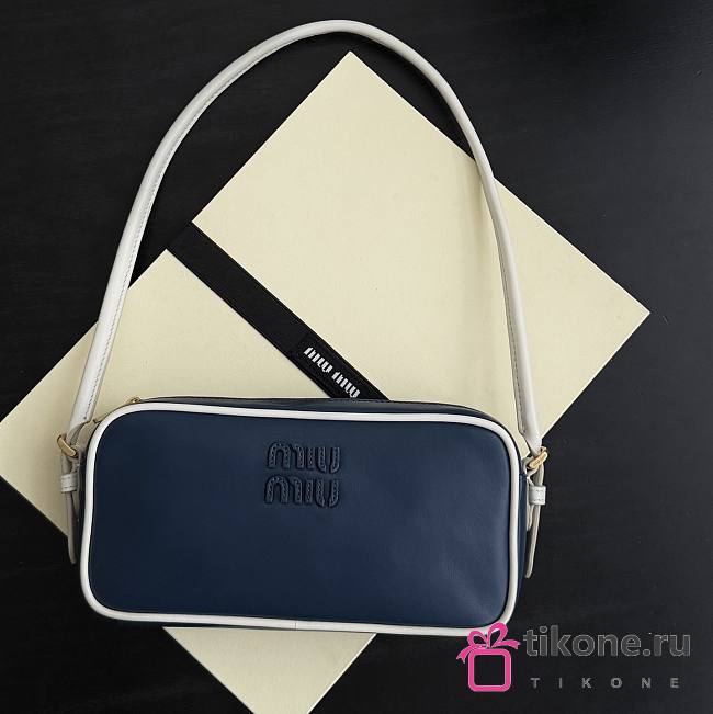 Miumiu Leather Pouch Blue/ White - 20x10x4.5cm - 1