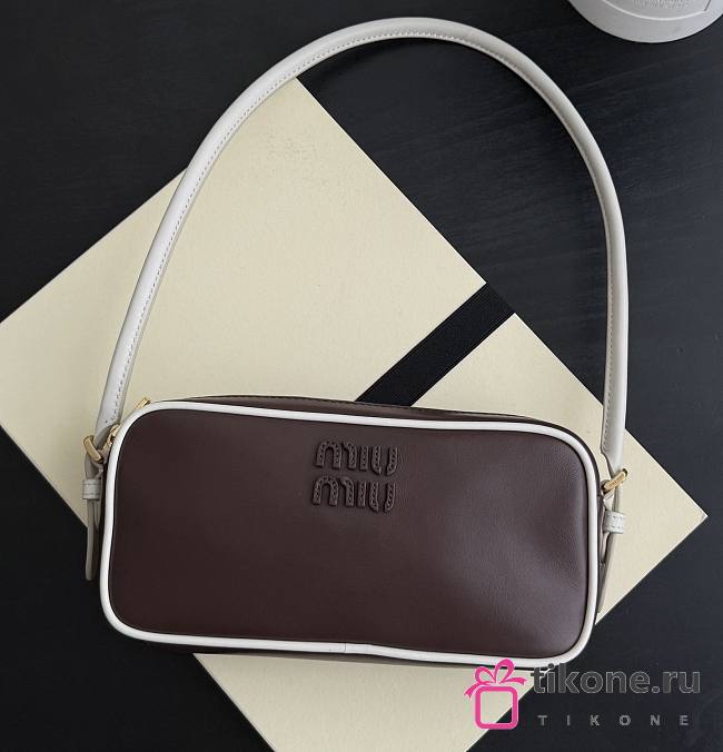 Miumiu Leather Pouch Brown/ White - 20x10x4.5cm - 1