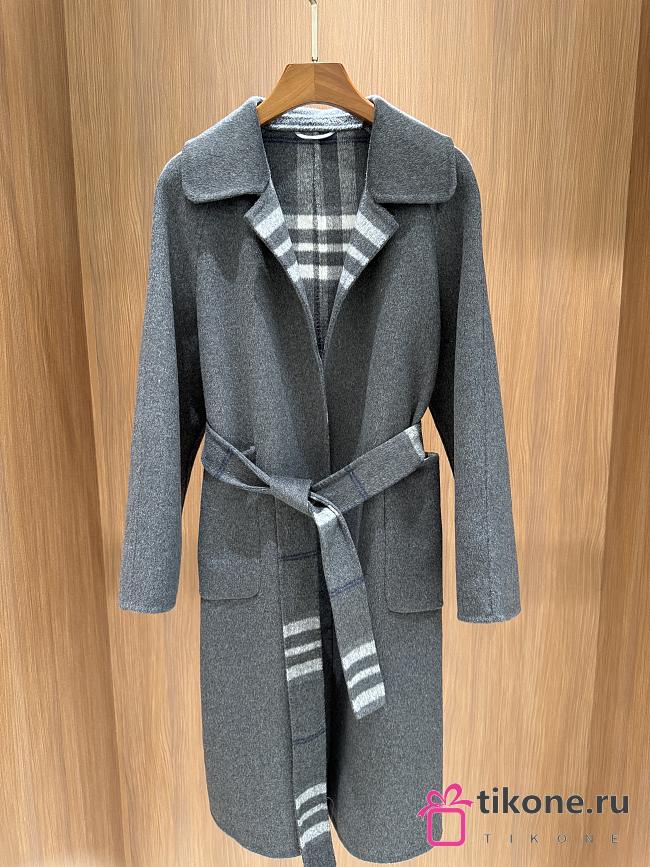 Burberry Check Wool Reversible Coat Gray  - 1