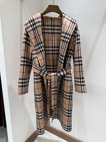 Burberry Wool Hooded Wrap Coat Sand 