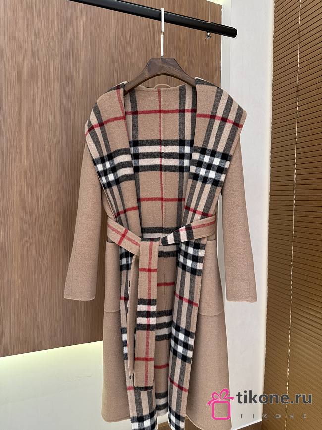 Burberry Reversible Wool Hooded Wrap Coat Sand  - 1