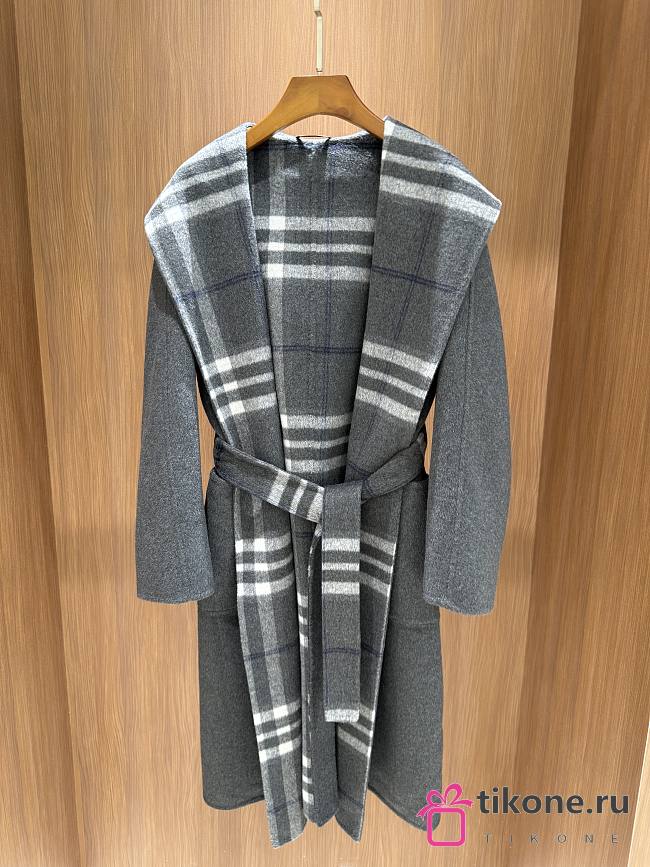 Burberry Reversible Wool Hooded Wrap Coat Gray  - 1