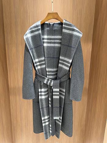 Burberry Reversible Wool Hooded Wrap Coat Gray 