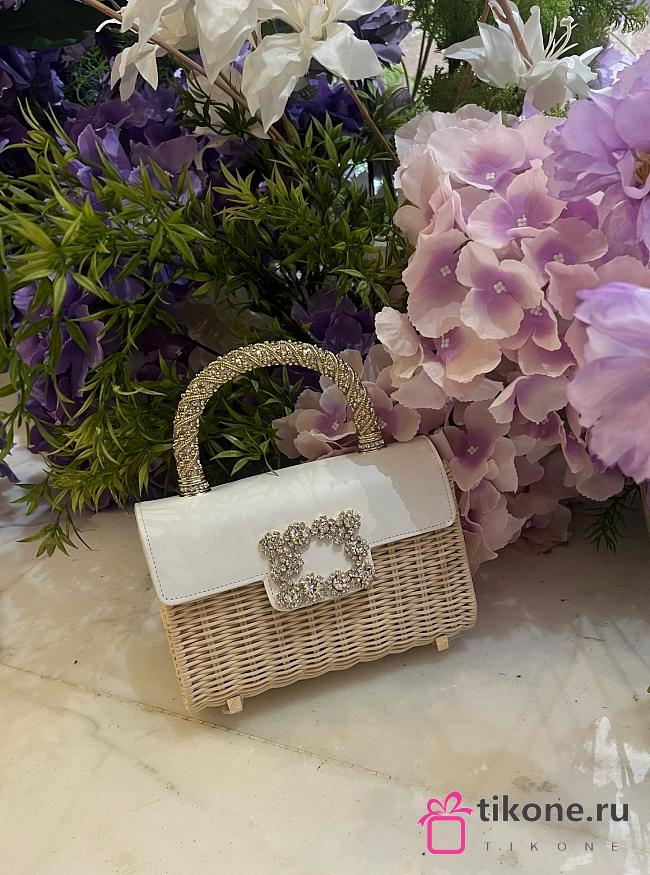 Roger Vivier Jewel Efflorescence Mini Bag in Leather and Rattan White - 19x12x6cm - 1