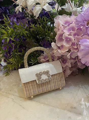 Roger Vivier Jewel Efflorescence Mini Bag in Leather and Rattan White - 19x12x6cm