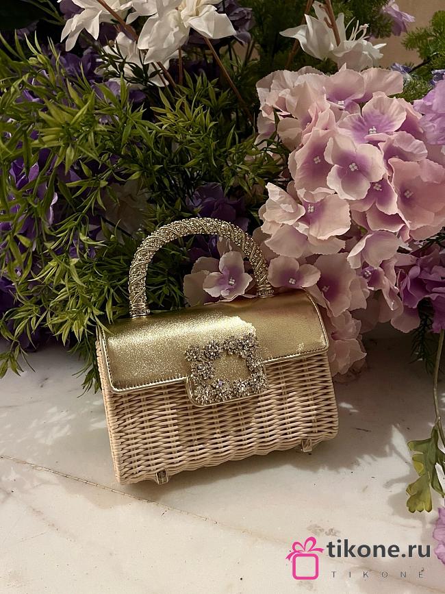 Roger Vivier Jewel Efflorescence Mini Bag in Leather and Rattan Gold - 19x12x6cm - 1