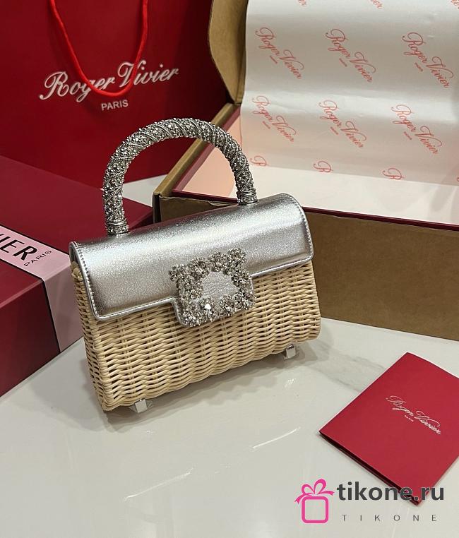 Roger Vivier Jewel Efflorescence Mini Bag in Leather and Rattan Silver - 19x12x6cm - 1