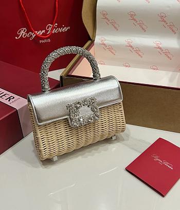 Roger Vivier Jewel Efflorescence Mini Bag in Leather and Rattan Silver - 19x12x6cm