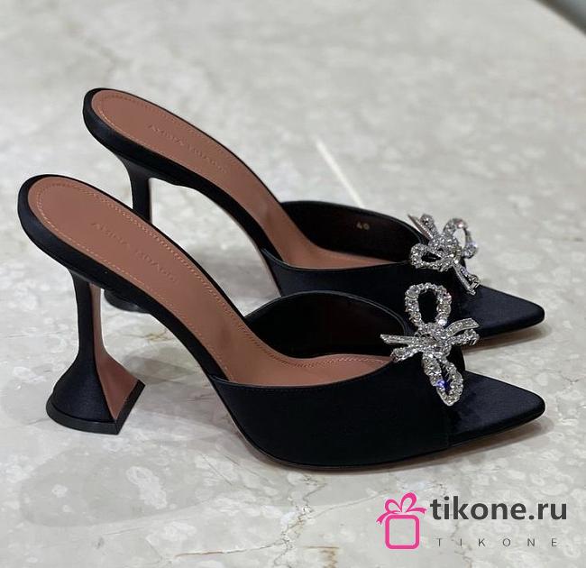 Amina Muaddi Rosie Slipper Black Satin 9.5cm - 1
