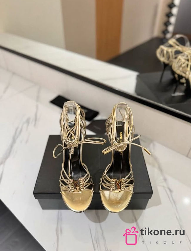 YSL Babylone Sandals In Smooth Leather Cigare Gold 9cm - 1