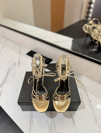 YSL Babylone Sandals In Smooth Leather Cigare Gold 9cm