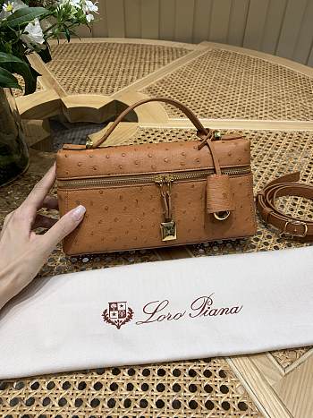Loro Piana Extra Bag L23 Ostrich Leather Cognac - 23x12x7cm