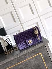 Chanel Mini Flap Bag Velvet Diamanté & Gold Tone Metal Purple - 20x13x7cm - 5