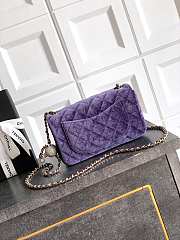 Chanel Mini Flap Bag Velvet Diamanté & Gold Tone Metal Purple - 20x13x7cm - 2