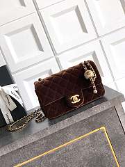 Chanel Mini Flap Bag Velvet Diamanté & Gold Tone Metal Dark Brown - 20x13x7cm - 1