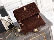 Chanel Mini Flap Bag Velvet Diamanté & Gold Tone Metal Dark Brown - 20x13x7cm - 5