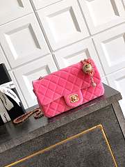 Chanel Mini Flap Bag Velvet Diamanté & Gold Tone Metal Pink - 20x13x7cm - 1