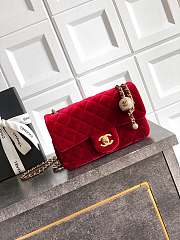 Chanel Mini Flap Bag Velvet Diamanté & Gold Tone Metal Red  - 20x13x7cm - 6