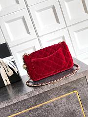 Chanel Mini Flap Bag Velvet Diamanté & Gold Tone Metal Red  - 20x13x7cm - 2