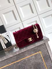 Chanel Mini Flap Bag Velvet Diamanté & Gold Tone Metal Burgundy - 20x13x7cm - 1