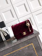Chanel Mini Flap Bag Velvet Strass & Gold Tone Metal Burgundy - 18x13x7cm - 1