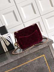 Chanel Mini Flap Bag Velvet Strass & Gold Tone Metal Burgundy - 18x13x7cm - 4