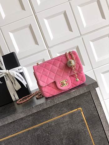 Chanel Mini Flap Bag Velvet Strass & Gold Tone Metal Pink - 18x13x7cm