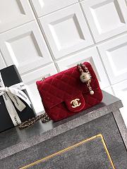 Chanel Mini Flap Bag Velvet Strass & Gold Tone Metal Red - 18x13x7cm - 2