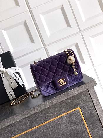 Chanel Mini Flap Bag Velvet Strass & Gold Tone Metal Purple - 18x13x7cm