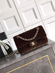Chanel Small Classic Handbag Velvet & Gold Metal Dark Brown - 23x14.5x6cm - 1