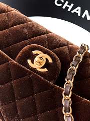 Chanel Small Classic Handbag Velvet & Gold Metal Dark Brown - 23x14.5x6cm - 5