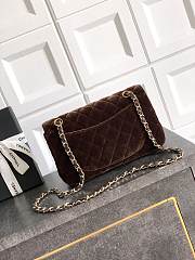 Chanel Small Classic Handbag Velvet & Gold Metal Dark Brown - 23x14.5x6cm - 3