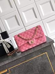 Chanel Small Classic Handbag Velvet & Gold Metal Pink - 23x14.5x6cm - 1