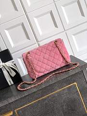 Chanel Small Classic Handbag Velvet & Gold Metal Pink - 23x14.5x6cm - 2