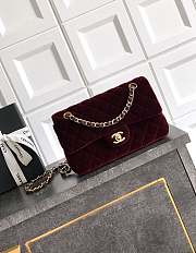 Chanel Small Classic Handbag Velvet & Gold Metal Burgundy - 23x14.5x6cm - 2
