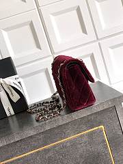Chanel Small Classic Handbag Velvet & Gold Metal Burgundy - 23x14.5x6cm - 3