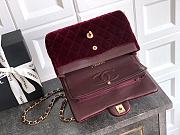 Chanel Small Classic Handbag Velvet & Gold Metal Burgundy - 23x14.5x6cm - 4