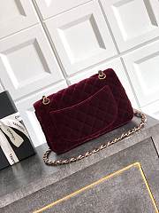Chanel Small Classic Handbag Velvet & Gold Metal Burgundy - 23x14.5x6cm - 5