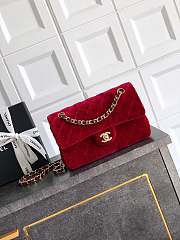 Chanel Small Classic Handbag Velvet & Gold Metal Red - 23x14.5x6cm - 6
