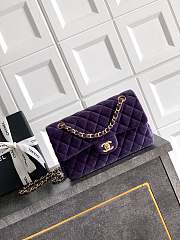 Chanel Small Classic Handbag Velvet & Gold Metal Purple - 23x14.5x6cm - 2